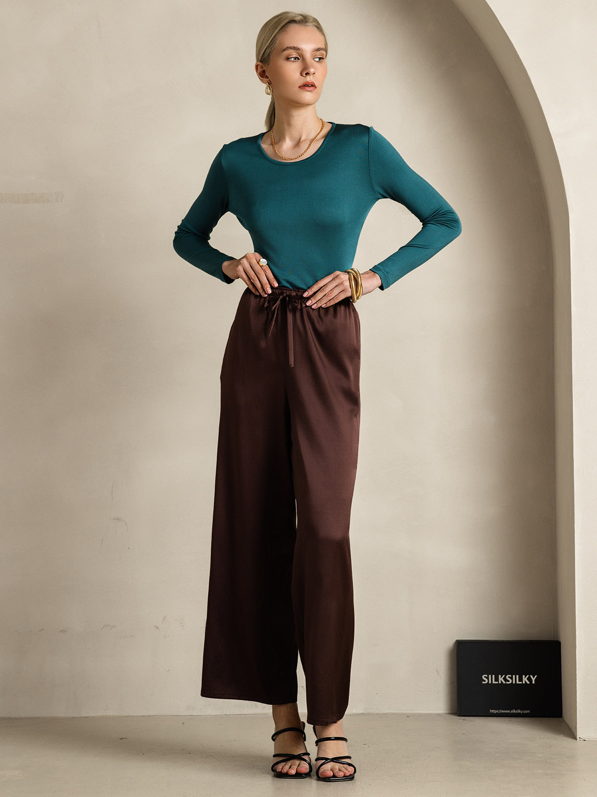 [Kaffee] SilkSilky-DE Reine Seide Womens Pants 001
