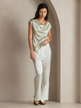 [Hellgrün] SilkSilky-DE Cap Sleeve Cowl Neck T-Shirt 004