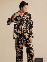[Schwarzer Drache] SilkSilky-DE Long Sleeve Notch-Kragen Herren Pyjamas 003
