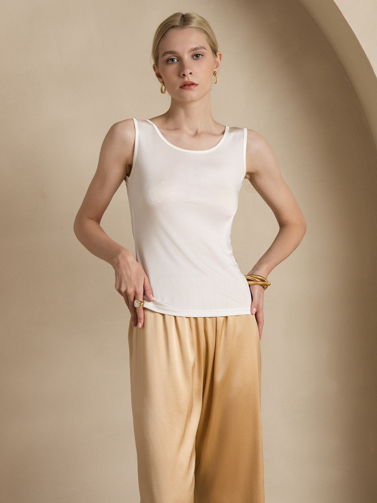[Weiß] SilkSilky-DE Seidenstrick Womens T-Shirt 005