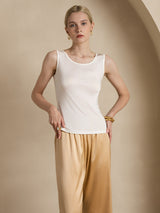[Weiß] SilkSilky-DE Ärmellos Rundhalsausschnitt T-Shirt 005