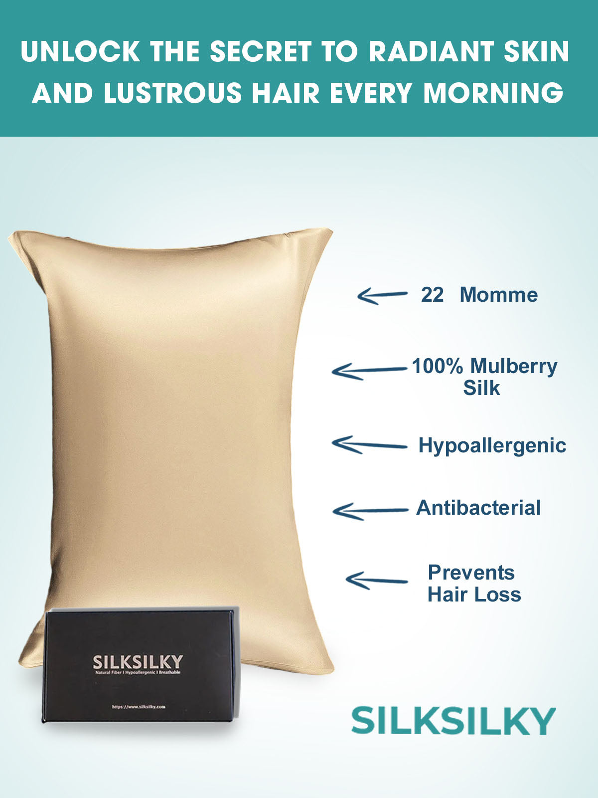 [Beige] SilkSilky-DE 22Momme Reine Seide Pillowcase 003