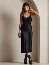[Schwarz] SilkSilky-DE Sleeveless V Neck Kleider 006