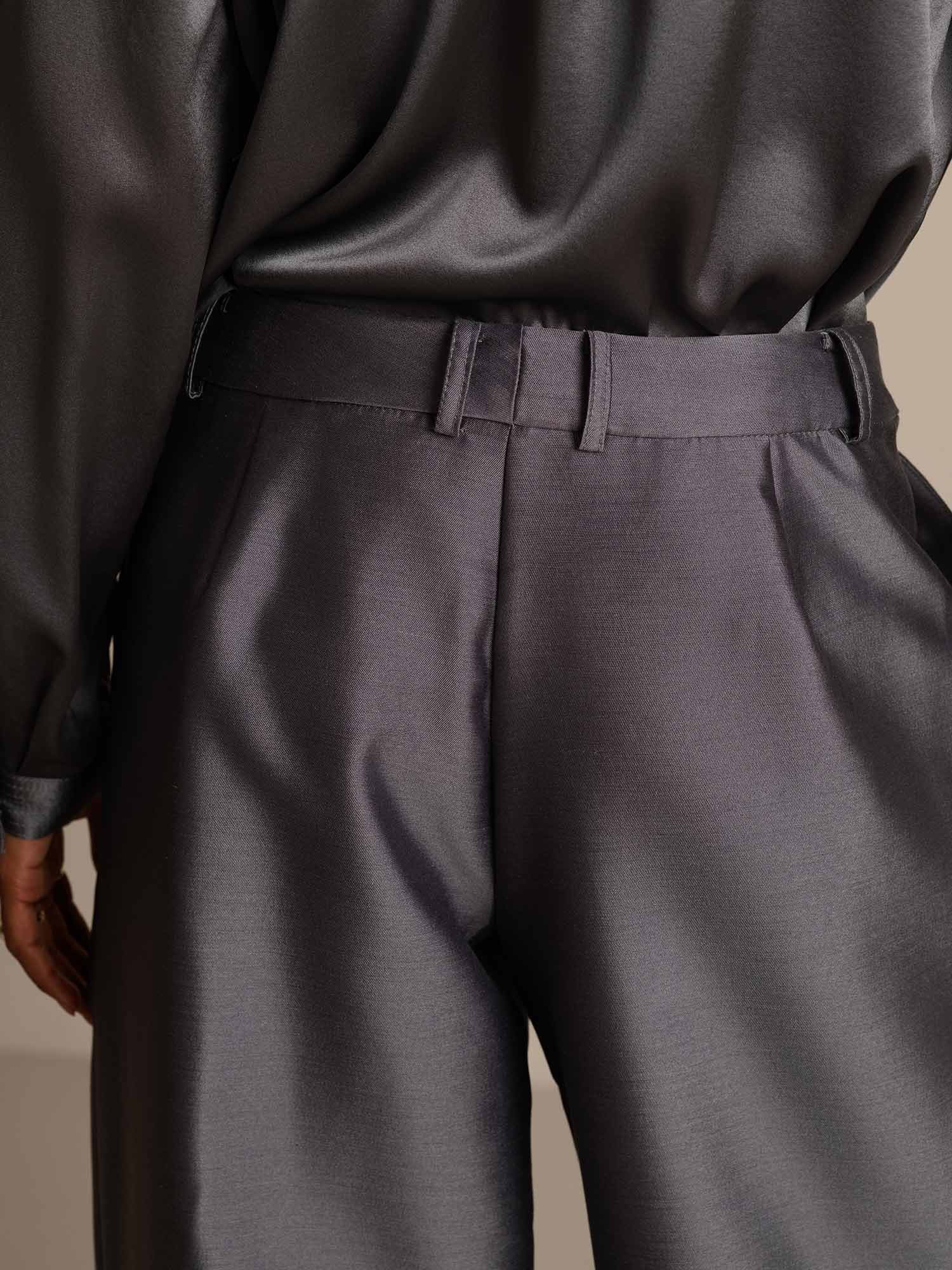 [Grau] SilkSilky-DE 32Momme Silk-Wool Blend Womens Pants 005,