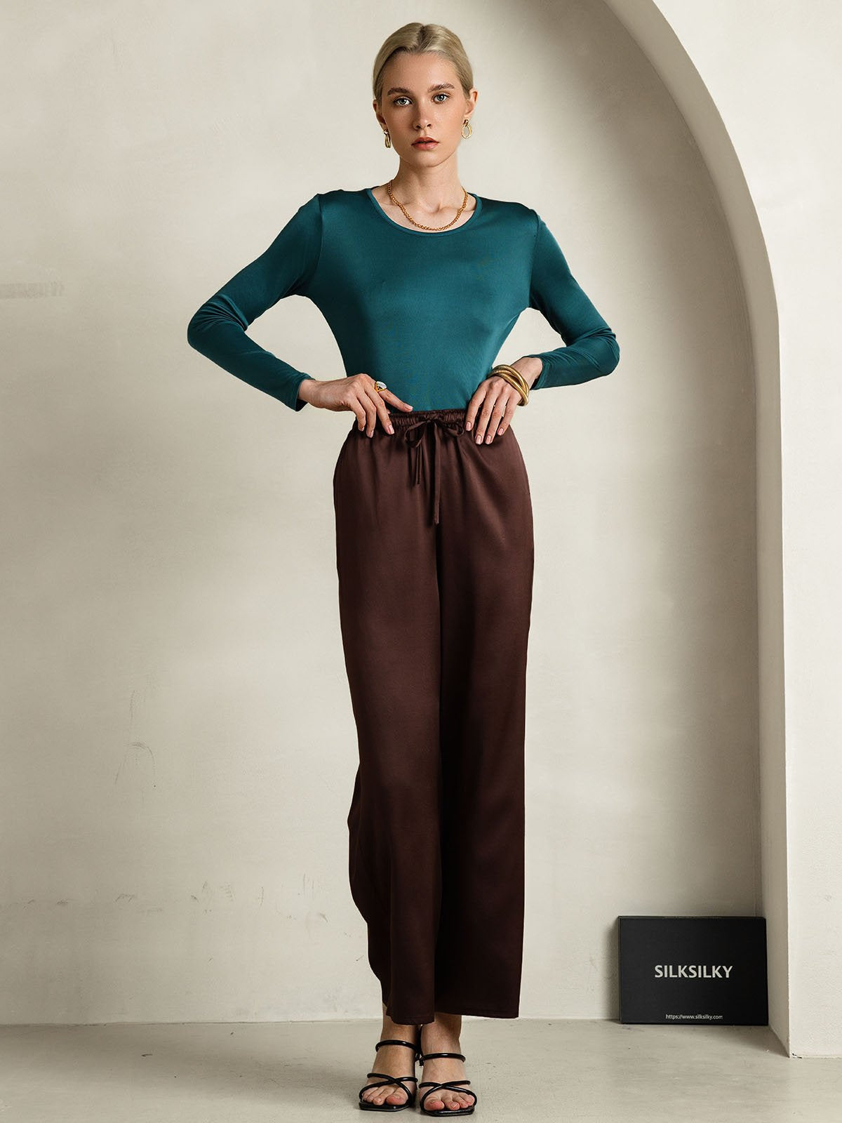 [Posy Grün] SilkSilky-DE Seide Womens T-Shirt 007,