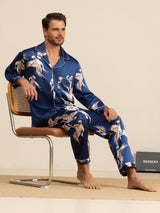 [Dunkelblau] SilkSilky-DE Long Sleeve Notch-Kragen Herren Pyjamas 008