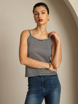 [Schwarzer Streifen] SilkSilky-DE Spaghettiträger Square Neck Cami Top 003