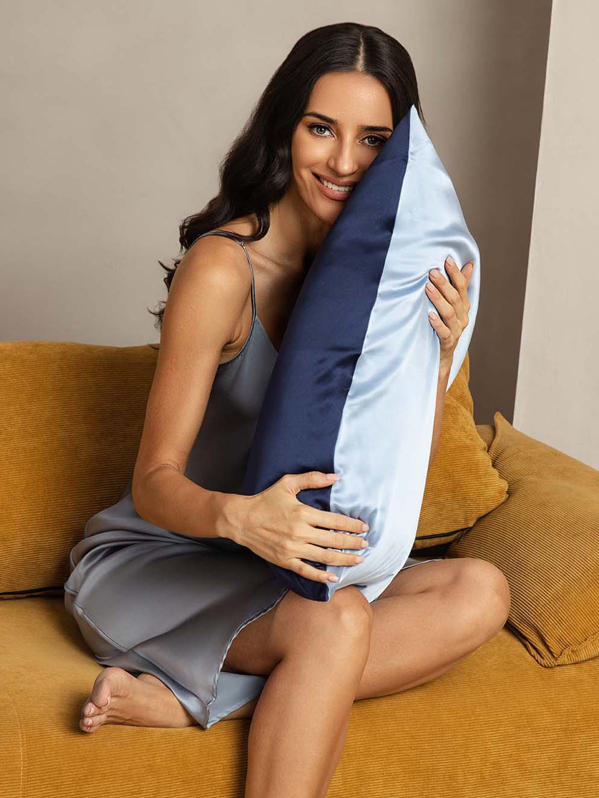 [Dunkelblau+Hellblau] SilkSilky-DE 22Momme Reine Seide Pillowcase 003
