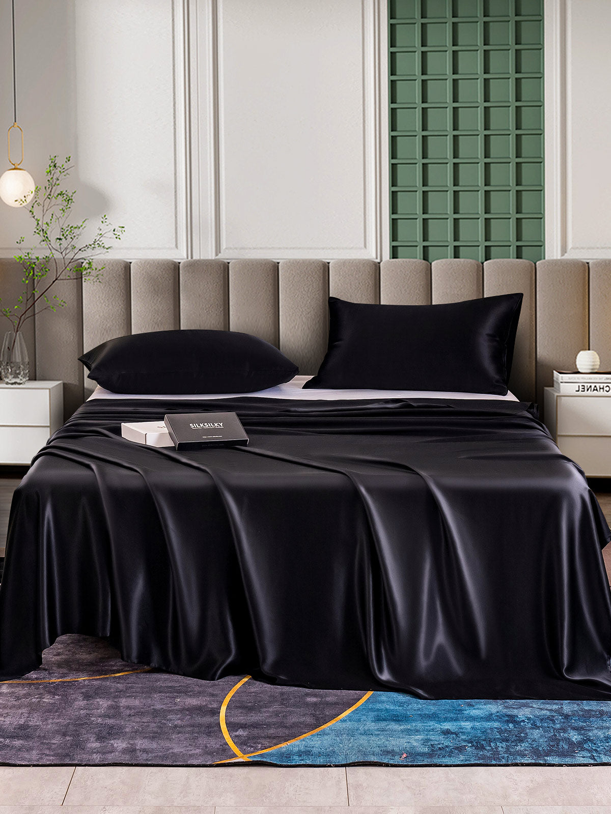 [Schwarz] SilkSilky-DE 25Momme Reine Seide Bedding Set 001,