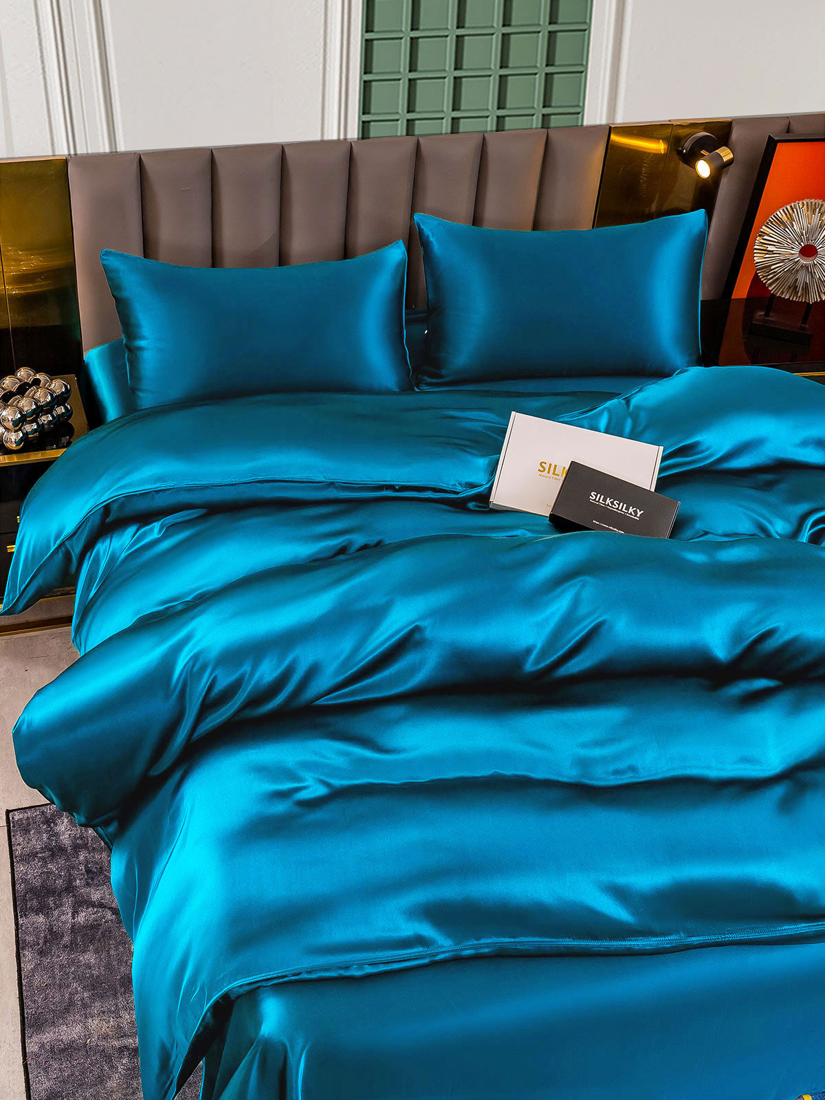 [König Blau] SilkSilky-DE 25Momme Reine Seide Bedding Set 005,