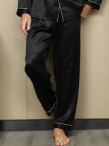 [Schwarz] SilkSilky-DE Reine Seide Mens Sleep Bottoms 001,