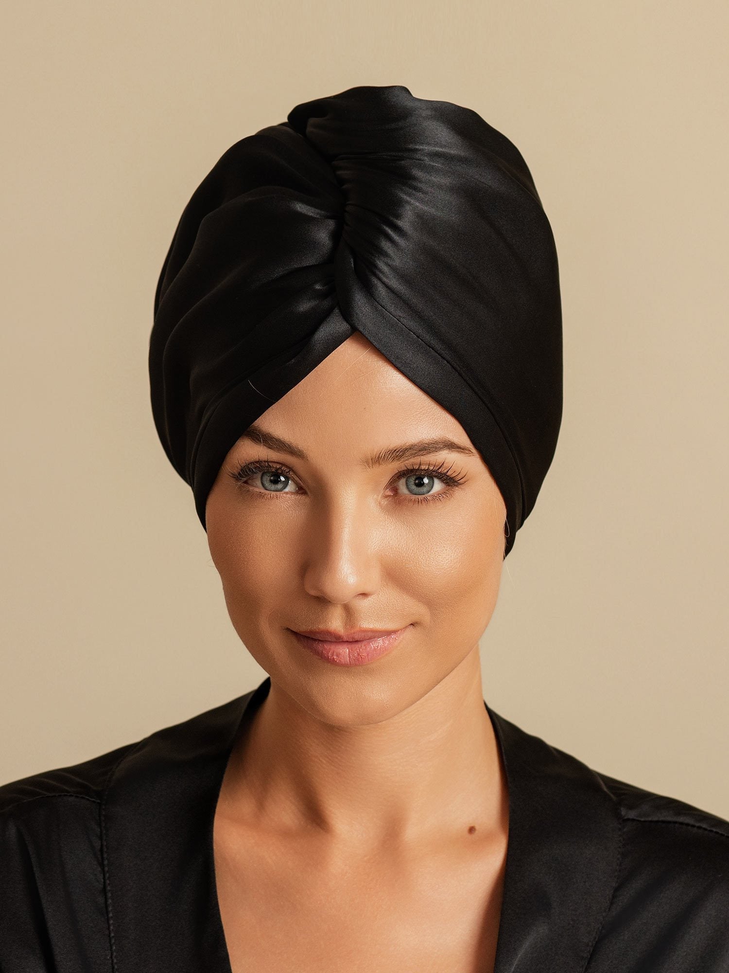 [Schwarz] SilkSilky-DE Reine Seide Hair Towel Wrap 003,
