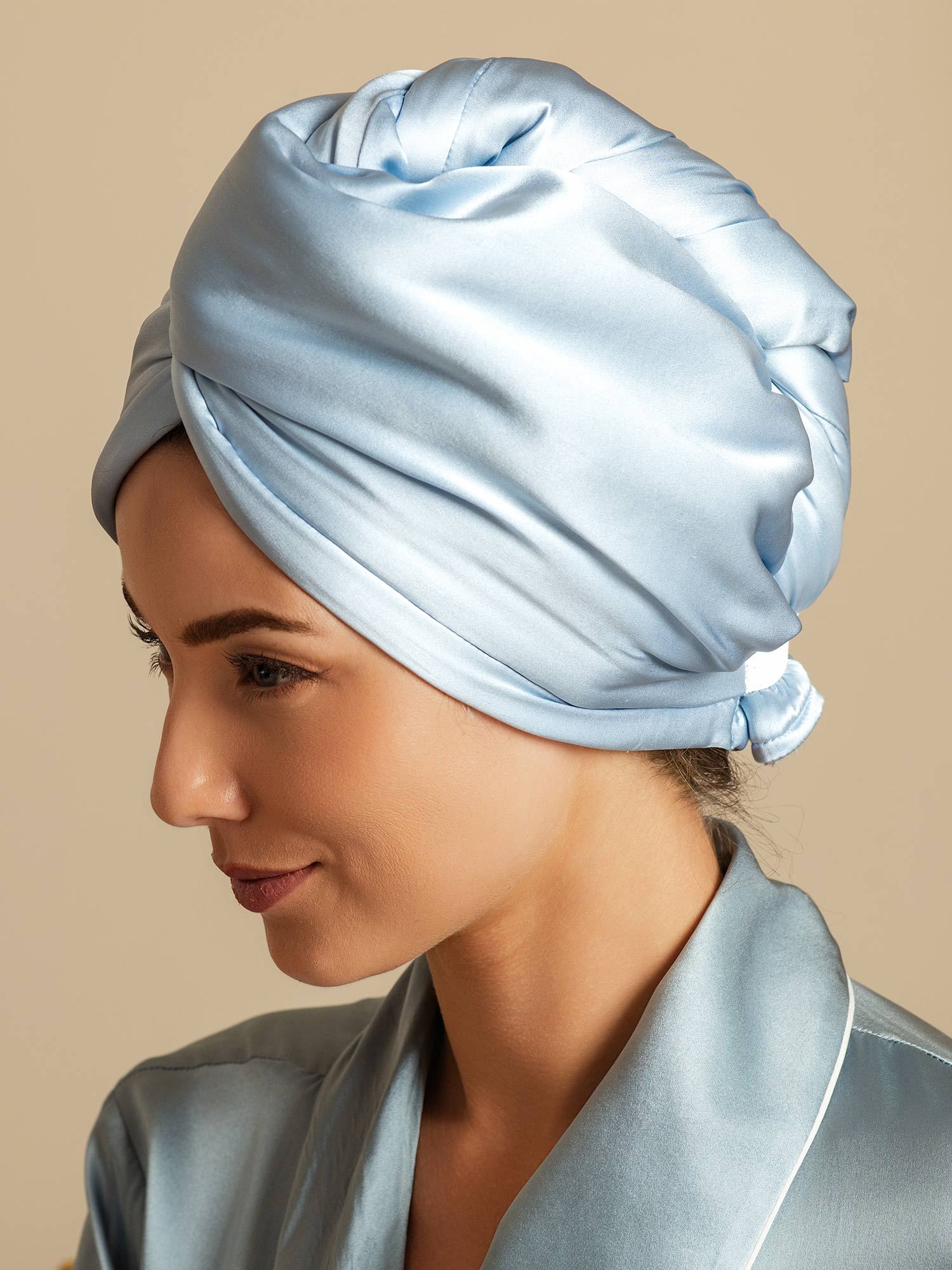 [Himmelblau] SilkSilky-DE Reine Seide Hair Towel Wrap 004,