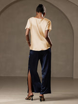 [Champagner] SilkSilky-DE Short Sleeve Boat Neck T-Shirt 009