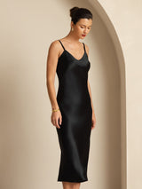 [Schwarz] SilkSilky-DE Sleeveless V Neck Kleider 003