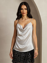 [Silber] SilkSilky-DE Spaghetti Strap Cowl Neck Cami Top 001