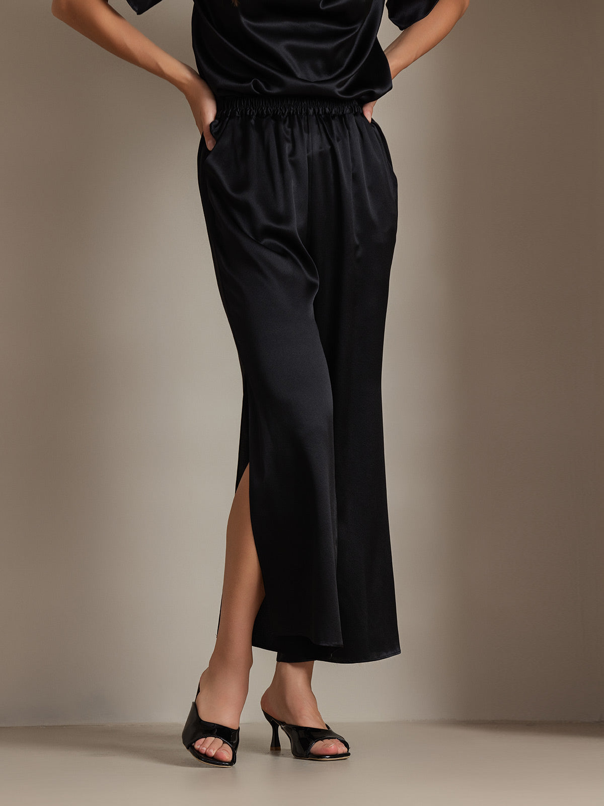 [Schwarz] SilkSilky-DE 19Momme Seide Womens Pants 004