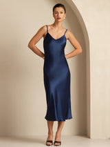 [Dunkelblau] SilkSilky-DE Sleeveless V Neck Kleider 003