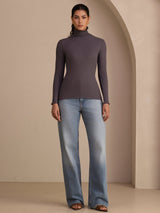 [Dunkelgrau] SilkSilky-DE Long Sleeve Turtle Neck T-Shirt 005