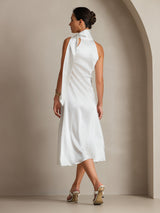 [Weiß] SilkSilky-DE 19Momme Stretch Silk Charmeuse Sleeveless Neckholder Kleider 002