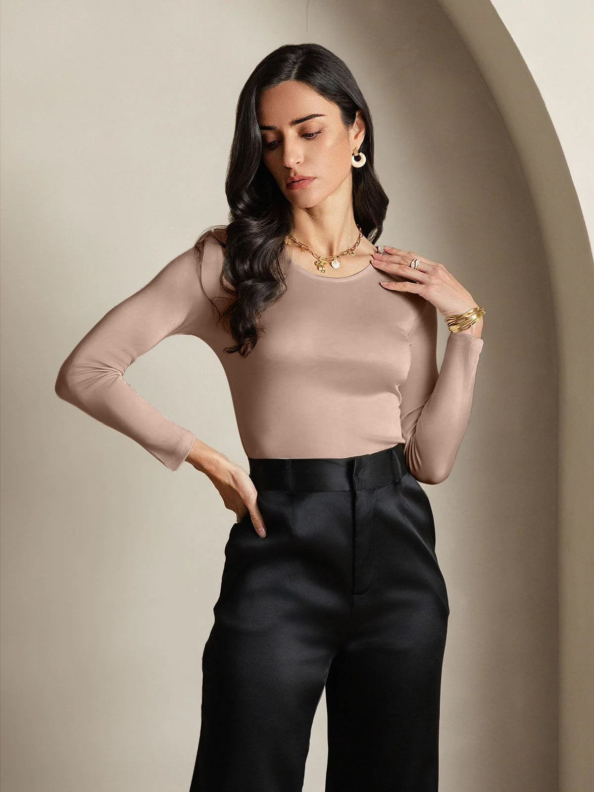 [Kaffee] SilkSilky-DE Seide Womens T-Shirt 003,