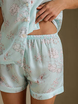 [Himmelblau Blumen] SilkSilky-DE Short Sleeve Notch Collar Damen Pyjamas 006