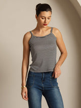 [Schwarzer Streifen] SilkSilky-DE Spaghettiträger Square Neck Cami Top 004