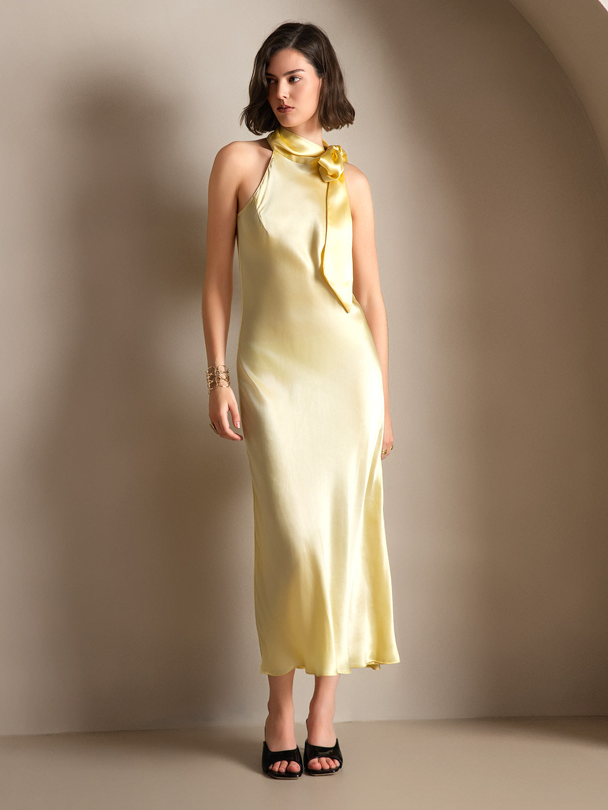 [Hellgelb] SilkSilky-DE 19Momme Seide Dress 001