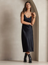 [Schwarz] SilkSilky-DE Sleeveless V Neck Kleider 005