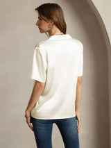 [Elfenbeinfarbe] SilkSilky-DE Short Sleeve Lapel Collar Damenhemd 002