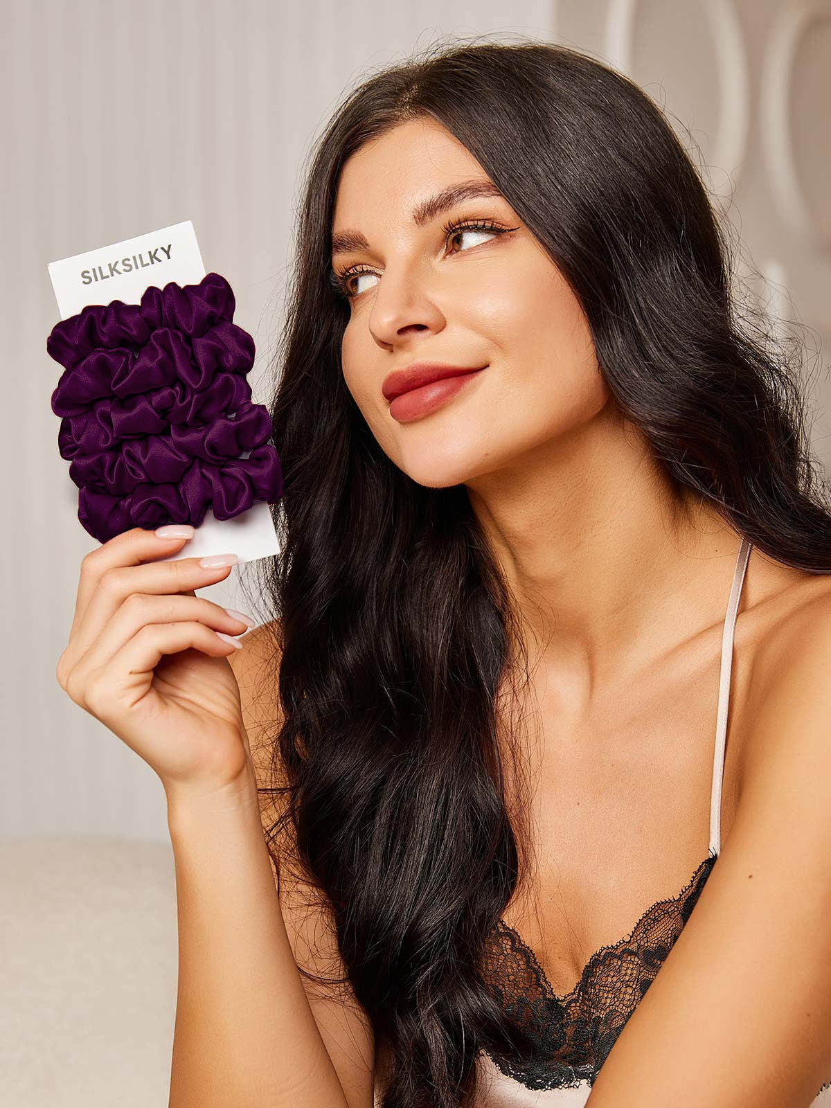 [Dunkelviolett] SilkSilky-DE 19Momme Reine Seide Scrunchie 001