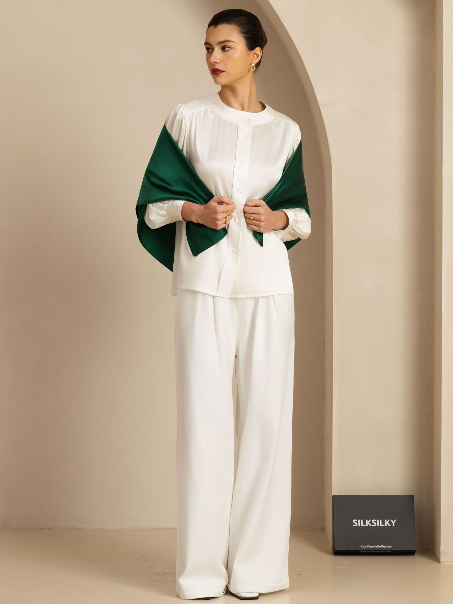 [Dunkelgrün] SilkSilky-DE Pure Silk Scarf 003