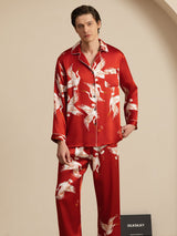 [Rotwein] SilkSilky-DE Long Sleeve Notch-Kragen Herren Pyjamas 006