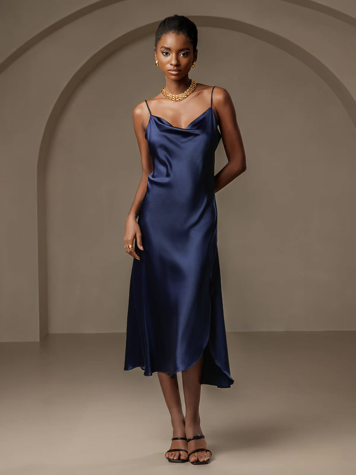 [Dunkelblau] SilkSilky-DE 19Momme Nightgown 001