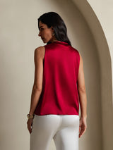 [Rotwein] SilkSilky-DE Sleeveless V Neck Damenhemd 002