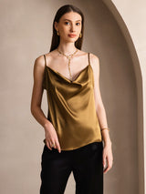 [Braun] SilkSilky-DE Spaghetti Strap Cowl Neck Cami Top 001