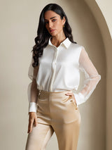[Weiß] SilkSilky-DE Long Sleeve Lapel Collar Damenhemd 001
