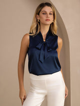[Dunkelblau] SilkSilky-DE Sleeveless Tie Neck Cami Top 005