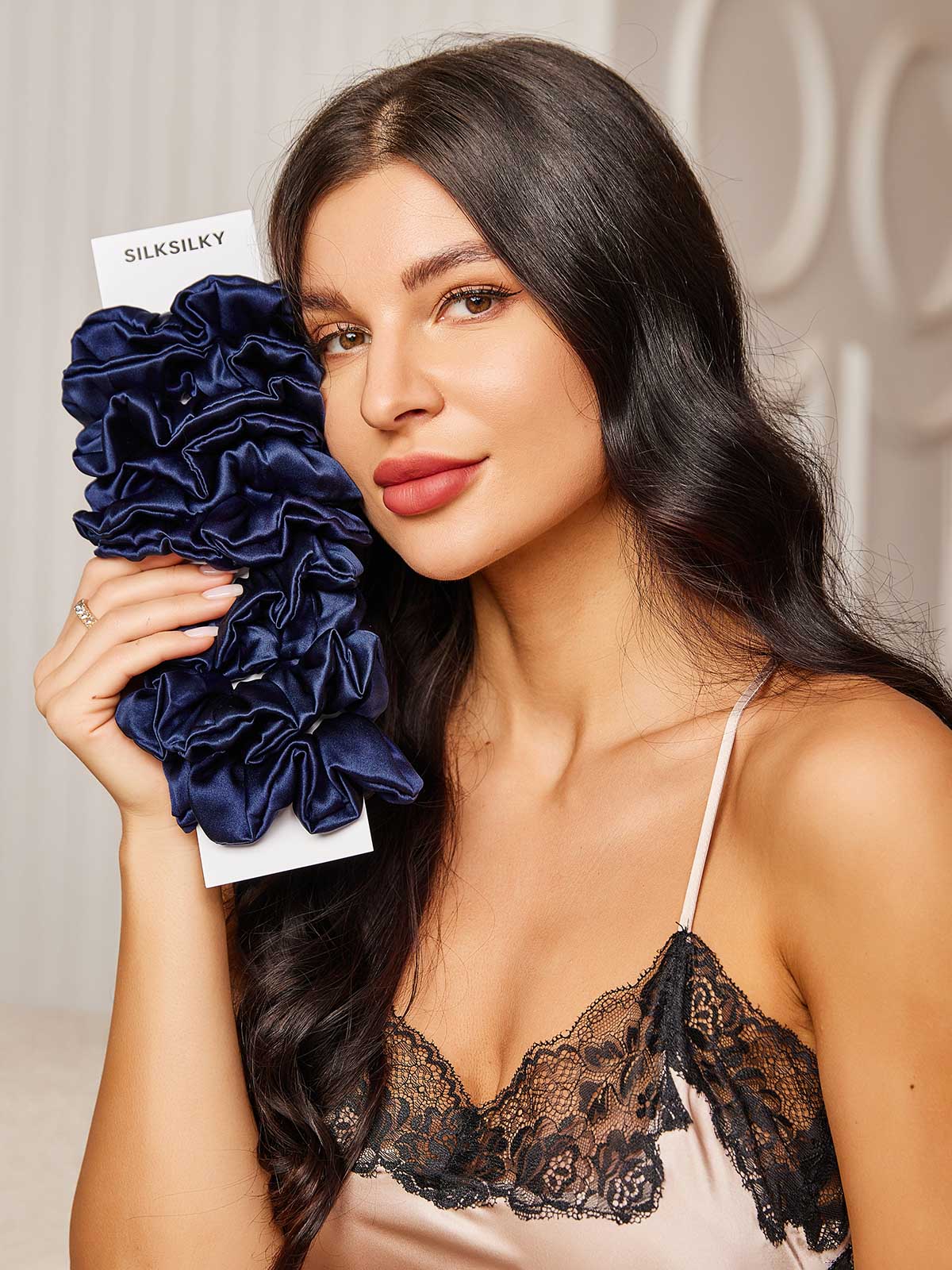 [Dunkelblau] SilkSilky-DE 19Momme Reine Seide Scrunchie 002