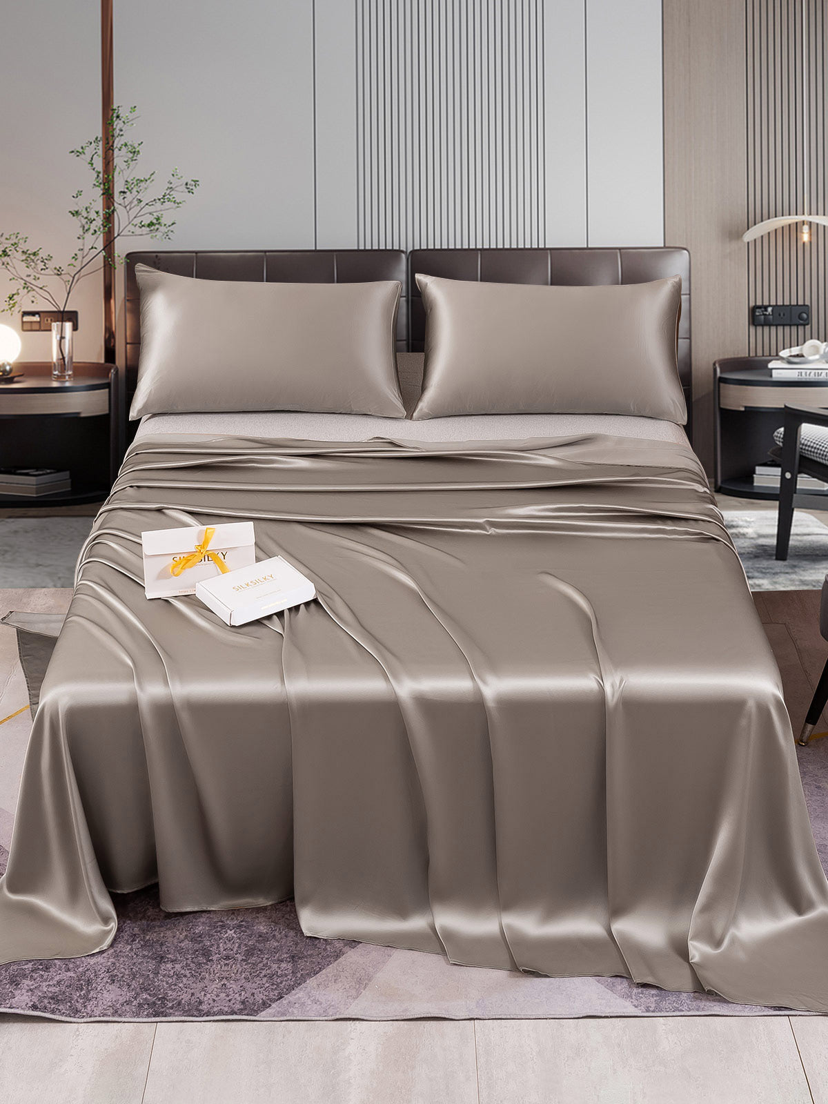 [Grau] SilkSilky-DE 22Momme Bettwäsche Sets 001