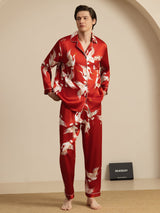 [Rotwein] SilkSilky-DE Long Sleeve Notch-Kragen Herren Pyjamas 004