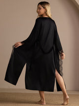 [Schwarz] SilkSilky-DE 3/4 Sleeve Womens Robe 002
