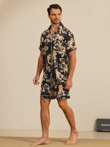 [Schwarzer Drache] SilkSilky-DE Short Sleeve Notch-Kragen Herren Pyjamas 006