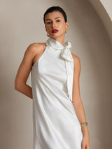 [Weiß] SilkSilky-DE 19Momme Stretch Silk Charmeuse Sleeveless Neckholder Kleider 003