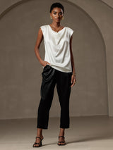 [Weiß] SilkSilky-DE Cap Sleeve Cowl Neck T-Shirt 004