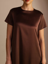 [Dunkle Schokolade] SilkSilky-DE Short Sleeve Round Neck Kleider 005
