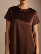 [Dunkle Schokolade] SilkSilky-DE Short Sleeve Crew Neck Kleider 005