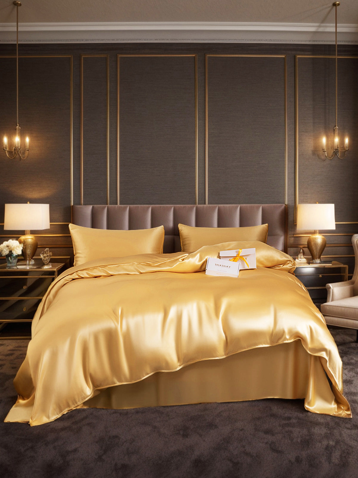 [Champagner] SilkSilky-DE 19Momme Reine Seide Bedding Set 001