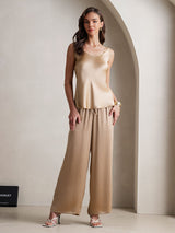 [Champagner] SilkSilky-DE Ärmellos Eckiger Ausschnitt Camisole-Set 004