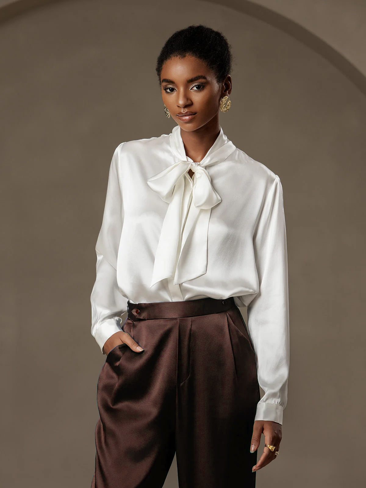 [Dunkle Schokolade] SilkSilky-DE 19Momme Seide Womens Pants 003